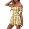 image:imageLYANER Womens Summer Off The Shoulder Wrap Tie Back Short Sleeve Ruffle Romper Dress Short JumpsuitRose White