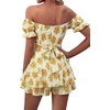 image:imageLYANER Womens Summer Off The Shoulder Wrap Tie Back Short Sleeve Ruffle Romper Dress Short JumpsuitRose White