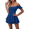 image:imageLYANER Womens Summer Off The Shoulder Wrap Tie Back Short Sleeve Ruffle Romper Dress Short JumpsuitRoyal Blue