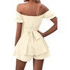 image:imageLYANER Womens Summer Off The Shoulder Wrap Tie Back Short Sleeve Ruffle Romper Dress Short JumpsuitSolid Beige