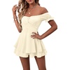image:imageLYANER Womens Summer Off The Shoulder Wrap Tie Back Short Sleeve Ruffle Romper Dress Short JumpsuitSolid Beige