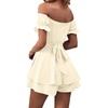 image:imageLYANER Womens Summer Off The Shoulder Wrap Tie Back Short Sleeve Ruffle Romper Dress Short JumpsuitSolid Beige