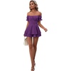 image:imageLYANER Womens Summer Off The Shoulder Wrap Tie Back Short Sleeve Ruffle Romper Dress Short JumpsuitSolid Deep Purple