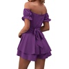 image:imageLYANER Womens Summer Off The Shoulder Wrap Tie Back Short Sleeve Ruffle Romper Dress Short JumpsuitSolid Deep Purple