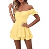image:imageLYANER Womens Summer Off The Shoulder Wrap Tie Back Short Sleeve Ruffle Romper Dress Short JumpsuitSolid Light Yellow