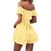 image:imageLYANER Womens Summer Off The Shoulder Wrap Tie Back Short Sleeve Ruffle Romper Dress Short JumpsuitSolid Light Yellow