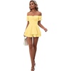 image:imageLYANER Womens Summer Off The Shoulder Wrap Tie Back Short Sleeve Ruffle Romper Dress Short JumpsuitSolid Light Yellow