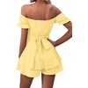 image:imageLYANER Womens Summer Off The Shoulder Wrap Tie Back Short Sleeve Ruffle Romper Dress Short JumpsuitSolid Light Yellow