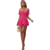 image:imageLYANER Womens Summer Off The Shoulder Wrap Tie Back Short Sleeve Ruffle Romper Dress Short JumpsuitSolid Rose