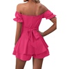 image:imageLYANER Womens Summer Off The Shoulder Wrap Tie Back Short Sleeve Ruffle Romper Dress Short JumpsuitSolid Rose