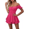 image:imageLYANER Womens Summer Off The Shoulder Wrap Tie Back Short Sleeve Ruffle Romper Dress Short JumpsuitSolid Rose