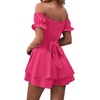 image:imageLYANER Womens Summer Off The Shoulder Wrap Tie Back Short Sleeve Ruffle Romper Dress Short JumpsuitSolid Rose