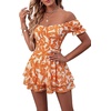 image:imageLYANER Womens Summer Off The Shoulder Wrap Tie Back Short Sleeve Ruffle Romper Dress Short JumpsuitTangerine Lily