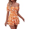 image:imageLYANER Womens Summer Off The Shoulder Wrap Tie Back Short Sleeve Ruffle Romper Dress Short JumpsuitTangerine Lily