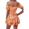 image:imageLYANER Womens Summer Off The Shoulder Wrap Tie Back Short Sleeve Ruffle Romper Dress Short JumpsuitTangerine Lily