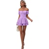 image:imageLYANER Womens Summer Off The Shoulder Wrap Tie Back Short Sleeve Ruffle Romper Dress Short JumpsuitViolet