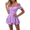 image:imageLYANER Womens Summer Off The Shoulder Wrap Tie Back Short Sleeve Ruffle Romper Dress Short JumpsuitViolet