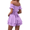 image:imageLYANER Womens Summer Off The Shoulder Wrap Tie Back Short Sleeve Ruffle Romper Dress Short JumpsuitViolet