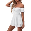 image:imageLYANER Womens Summer Off The Shoulder Wrap Tie Back Short Sleeve Ruffle Romper Dress Short JumpsuitWhite