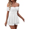 image:imageLYANER Womens Summer Off The Shoulder Wrap Tie Back Short Sleeve Ruffle Romper Dress Short JumpsuitWhite