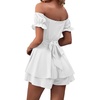 image:imageLYANER Womens Summer Off The Shoulder Wrap Tie Back Short Sleeve Ruffle Romper Dress Short JumpsuitWhite