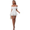 image:imageLYANER Womens Summer Off The Shoulder Wrap Tie Back Short Sleeve Ruffle Romper Dress Short JumpsuitWhite