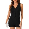 image:imageLYANER Womens Summer Rompers Dressy V Neck Sleeveless Slim Fit Blazer Vest Shorts Jumpsuit Trendy One Piece OutfitsBlack