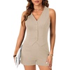 image:imageLYANER Womens Summer Rompers Dressy V Neck Sleeveless Slim Fit Blazer Vest Shorts Jumpsuit Trendy One Piece OutfitsLight Khaki