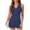 image:imageLYANER Womens Summer Rompers Dressy V Neck Sleeveless Slim Fit Blazer Vest Shorts Jumpsuit Trendy One Piece OutfitsNavy Blue