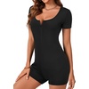 image:imageLYANER Womens Summer Scoop Neck Short Sleeve Slim Fit Workout Rompers One Piece JumpsuitPure Black
