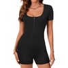 image:imageLYANER Womens Summer Scoop Neck Short Sleeve Slim Fit Workout Rompers One Piece JumpsuitPure Black