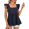 image:imageLYANER Womens Summer Sleeveless Peplum Blouse Square Neck Ruffle Strap Babydoll Tank TopNavy