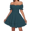 image:imageLYANER Womens Tie Back Off Shoulder Wrap Layer Ruffle A Line Short Sleeve Casual Mini DressTeal Blue