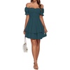 image:imageLYANER Womens Tie Back Off Shoulder Wrap Layer Ruffle A Line Short Sleeve Casual Mini DressTeal Blue