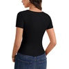 image:imageLYANER Womens Tie Front Button Scoop Neck Short Sleeve Going Out Crop Tops Slim Fit T ShirtBlack