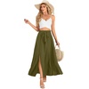 image:imageLYANER Womens Tie Front Pleated A Line Skirt High Waist Flowy Boho Maxi Dress with Slit Dressy OutfitArmy Green