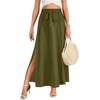 image:imageLYANER Womens Tie Front Pleated A Line Skirt High Waist Flowy Boho Maxi Dress with Slit Dressy OutfitArmy Green