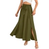 image:imageLYANER Womens Tie Front Pleated A Line Skirt High Waist Flowy Boho Maxi Dress with Slit Dressy OutfitArmy Green
