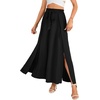 image:imageLYANER Womens Tie Front Pleated A Line Skirt High Waist Flowy Boho Maxi Dress with Slit Dressy OutfitBlack
