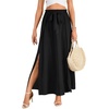 image:imageLYANER Womens Tie Front Pleated A Line Skirt High Waist Flowy Boho Maxi Dress with Slit Dressy OutfitBlack