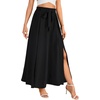 image:imageLYANER Womens Tie Front Pleated A Line Skirt High Waist Flowy Boho Maxi Dress with Slit Dressy OutfitBlack