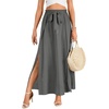 image:imageLYANER Womens Tie Front Pleated A Line Skirt High Waist Flowy Boho Maxi Dress with Slit Dressy OutfitDark Gray