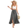 image:imageLYANER Womens Tie Front Pleated A Line Skirt High Waist Flowy Boho Maxi Dress with Slit Dressy OutfitDark Gray