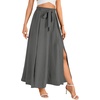 image:imageLYANER Womens Tie Front Pleated A Line Skirt High Waist Flowy Boho Maxi Dress with Slit Dressy OutfitDark Gray