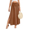 image:imageLYANER Womens Tie Front Pleated A Line Skirt High Waist Flowy Boho Maxi Dress with Slit Dressy OutfitDark Khaki