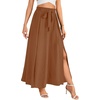 image:imageLYANER Womens Tie Front Pleated A Line Skirt High Waist Flowy Boho Maxi Dress with Slit Dressy OutfitDark Khaki
