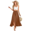 image:imageLYANER Womens Tie Front Pleated A Line Skirt High Waist Flowy Boho Maxi Dress with Slit Dressy OutfitDark Khaki