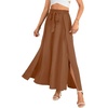 image:imageLYANER Womens Tie Front Pleated A Line Skirt High Waist Flowy Boho Maxi Dress with Slit Dressy OutfitDark Khaki