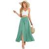 image:imageLYANER Womens Tie Front Pleated A Line Skirt High Waist Flowy Boho Maxi Dress with Slit Dressy OutfitLight Green