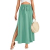 image:imageLYANER Womens Tie Front Pleated A Line Skirt High Waist Flowy Boho Maxi Dress with Slit Dressy OutfitLight Green